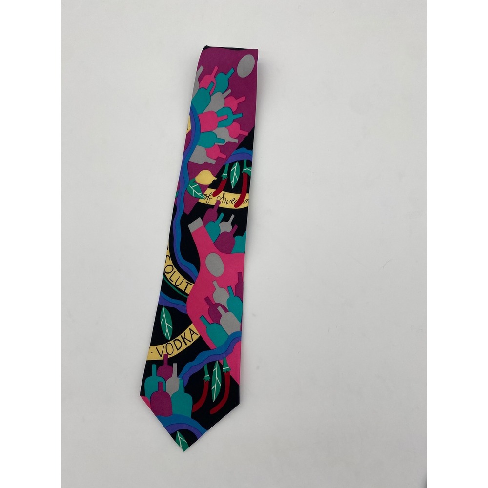 Vintage 1992 Absolut Vodka Silk‎ Tie Marcia G Yerman Abstract Graphic Pop Art